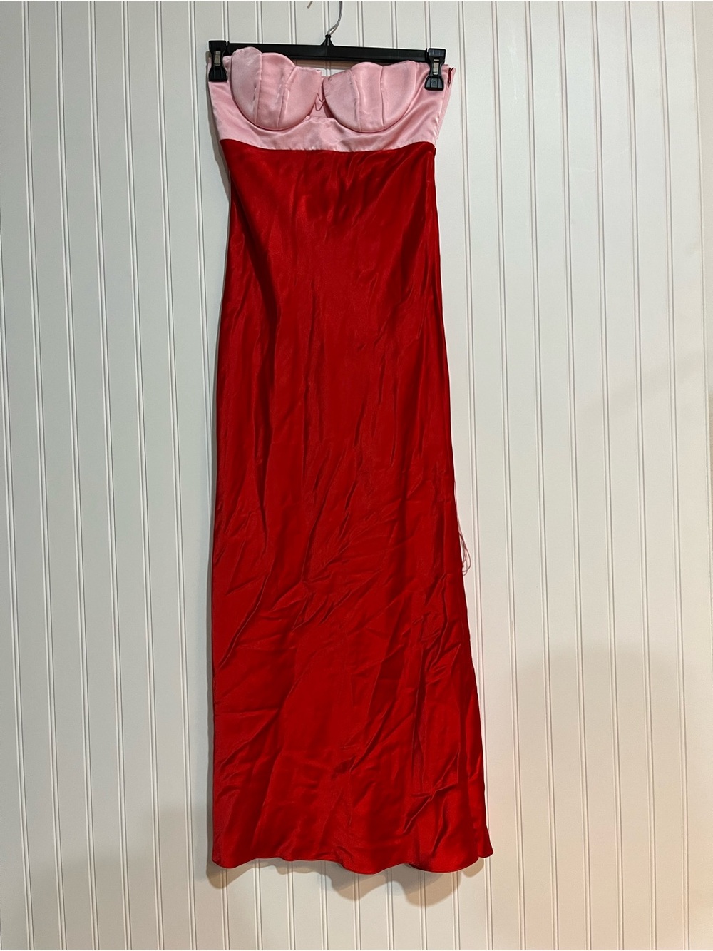 Two-Tone Pink & Red Slip Dress with Bust Detail - Picture 5 of 8
